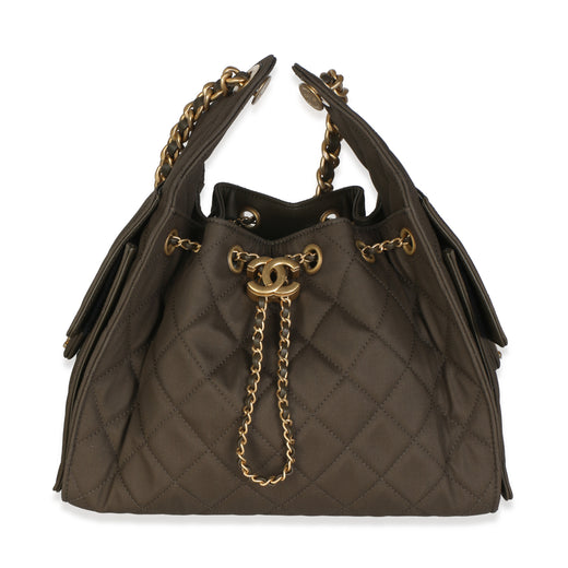 Chanel 25b Khaki Quilted Canvas Small 25 Hobo Green Fabric