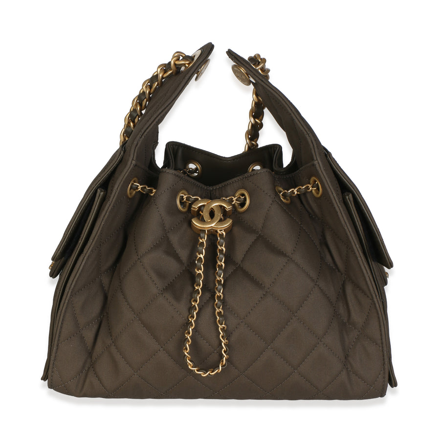 Chanel 25b Khaki Quilted Canvas Small 25 Hobo Green Fabric