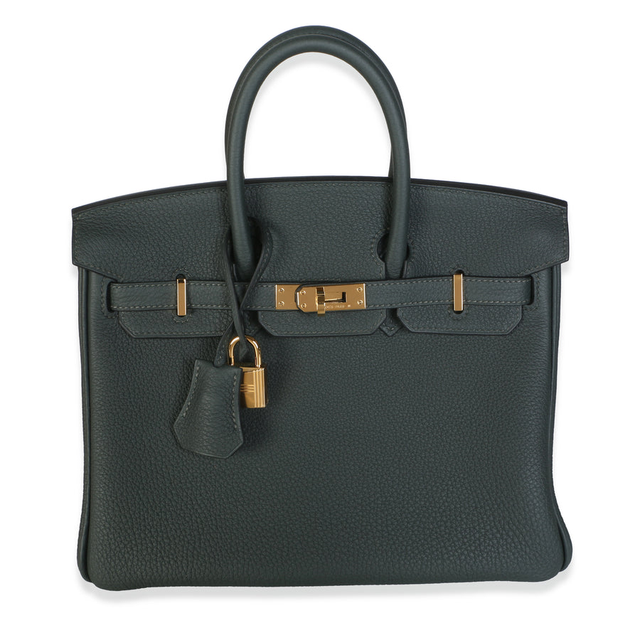 Hermès Vert Fonce Togo Birkin 25 Ghw Blue; Green Leather Bag