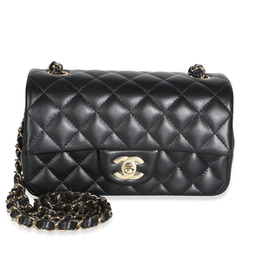 Chanel Black Quilted Lambskin Mini Rectangular Flap Bag Leather