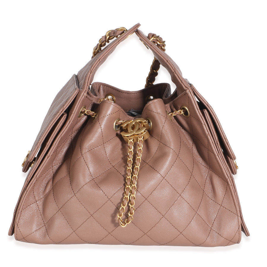 Chanel Light Brown Quilted Caviar Small 25 Hobo Leather