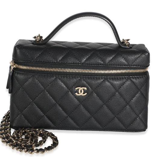 Chanel Black Quilted Caviar Slim Vanity With Chain Leather Bag
