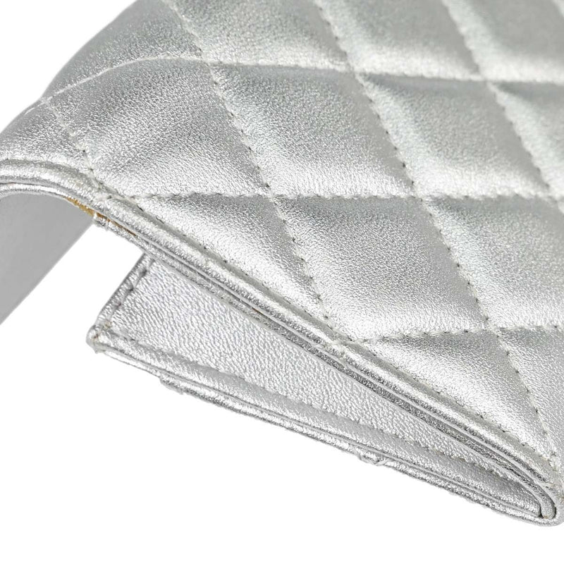 Chanel Cc Flap Card Case Quilted Lambskin Silver Leather Accessory