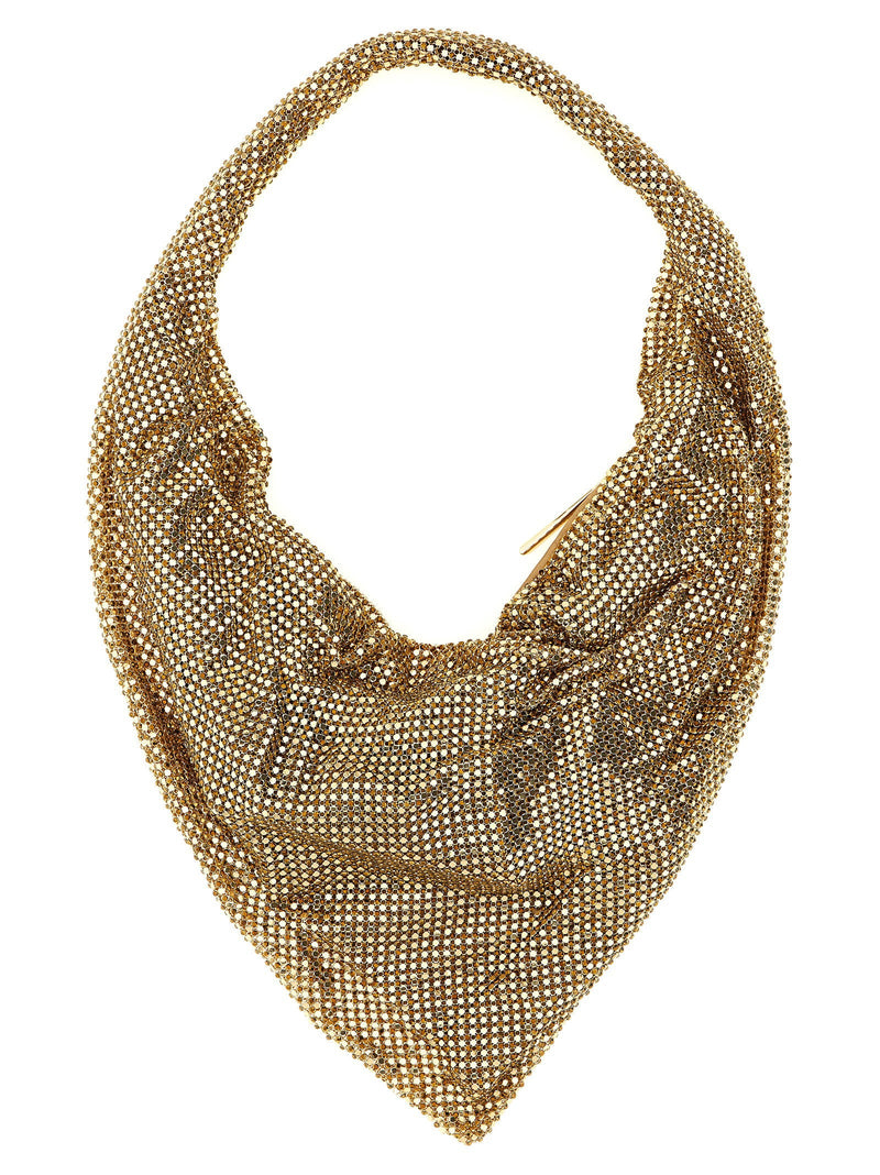 Benedetta Bruzziches Metal Mesh Crystal Shoulder Bag — Gold