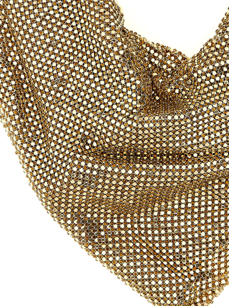 Benedetta Bruzziches Metal Mesh Crystal Shoulder Bag — Gold