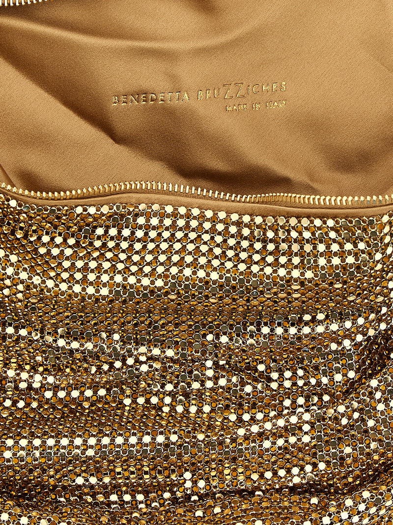 Benedetta Bruzziches Metal Mesh Crystal Shoulder Bag — Gold