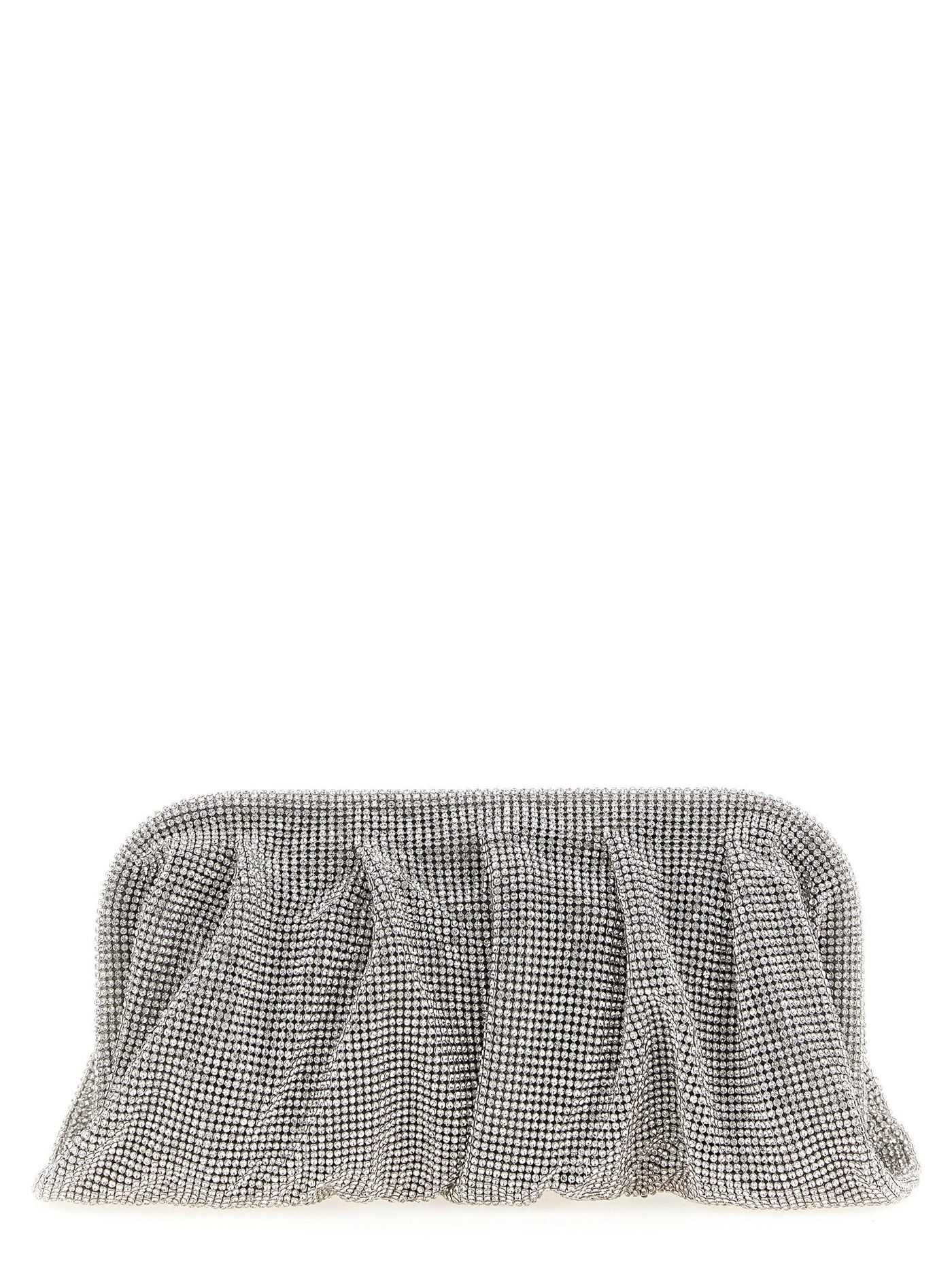Benedetta Bruzziches Crystal-Studded Mesh Clutch — Silver Aluminum