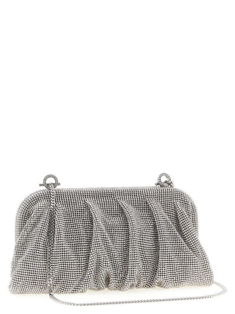 Benedetta Bruzziches Crystal-Studded Mesh Clutch — Silver Aluminum