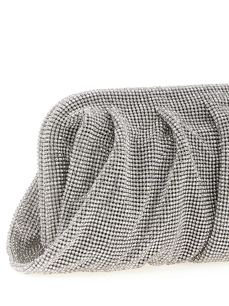 Benedetta Bruzziches Crystal-Studded Mesh Clutch — Silver Aluminum
