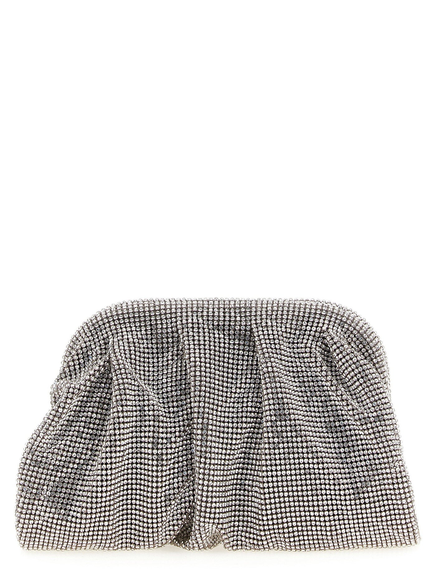 Benedetta Bruzziches Crystal-Embellished Aluminum Mesh Clutch — Silver