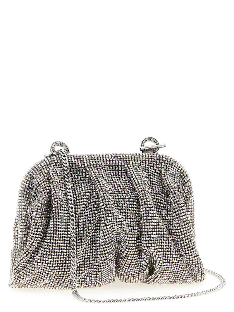 Benedetta Bruzziches Crystal-Embellished Aluminum Mesh Clutch — Silver