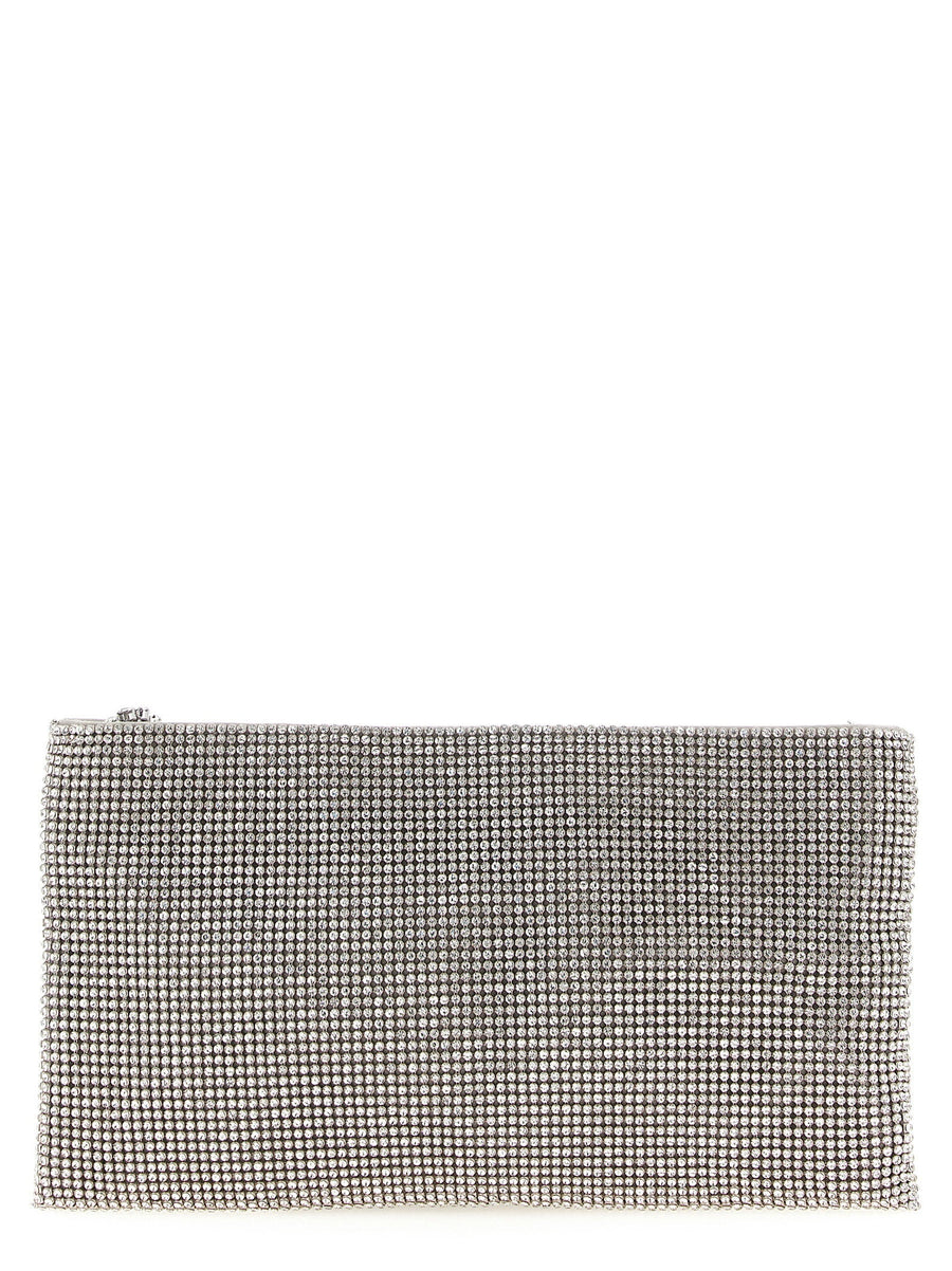 Benedetta Bruzziches Crystal-Embellished Mesh Clutch — Silver