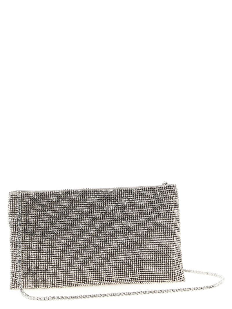 Benedetta Bruzziches Crystal-Embellished Mesh Clutch — Silver