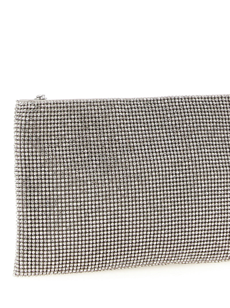 Benedetta Bruzziches Crystal-Embellished Mesh Clutch — Silver