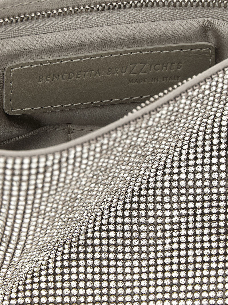 Benedetta Bruzziches Crystal-Embellished Mesh Clutch — Silver