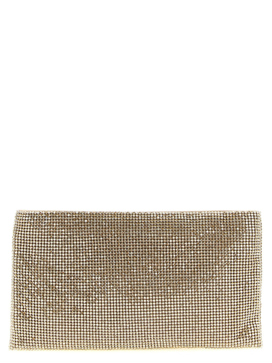 Benedetta Bruzziches Crystal-Studded Mesh Clutch — Gold