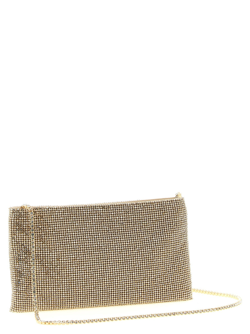 Benedetta Bruzziches Crystal-Studded Mesh Clutch — Gold