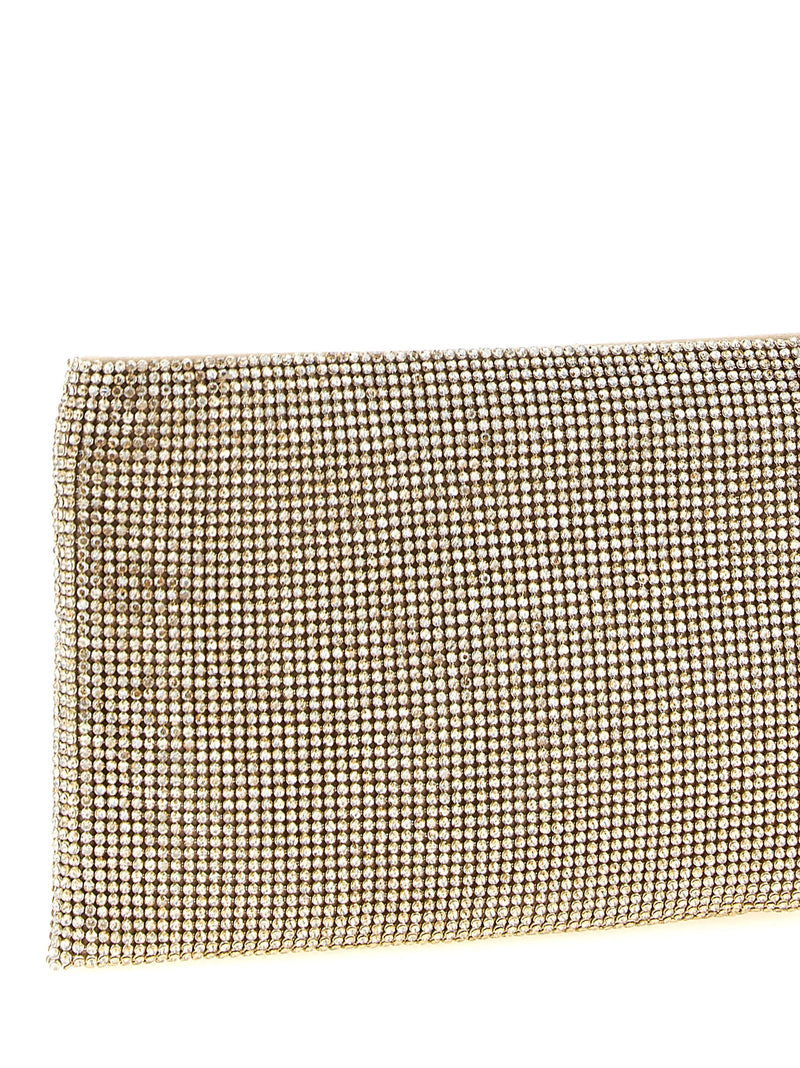 Benedetta Bruzziches Crystal-Studded Mesh Clutch — Gold