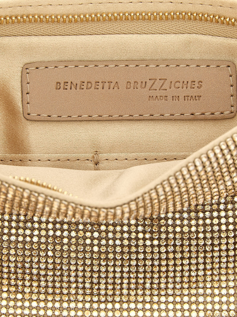 Benedetta Bruzziches Crystal-Studded Mesh Clutch — Gold