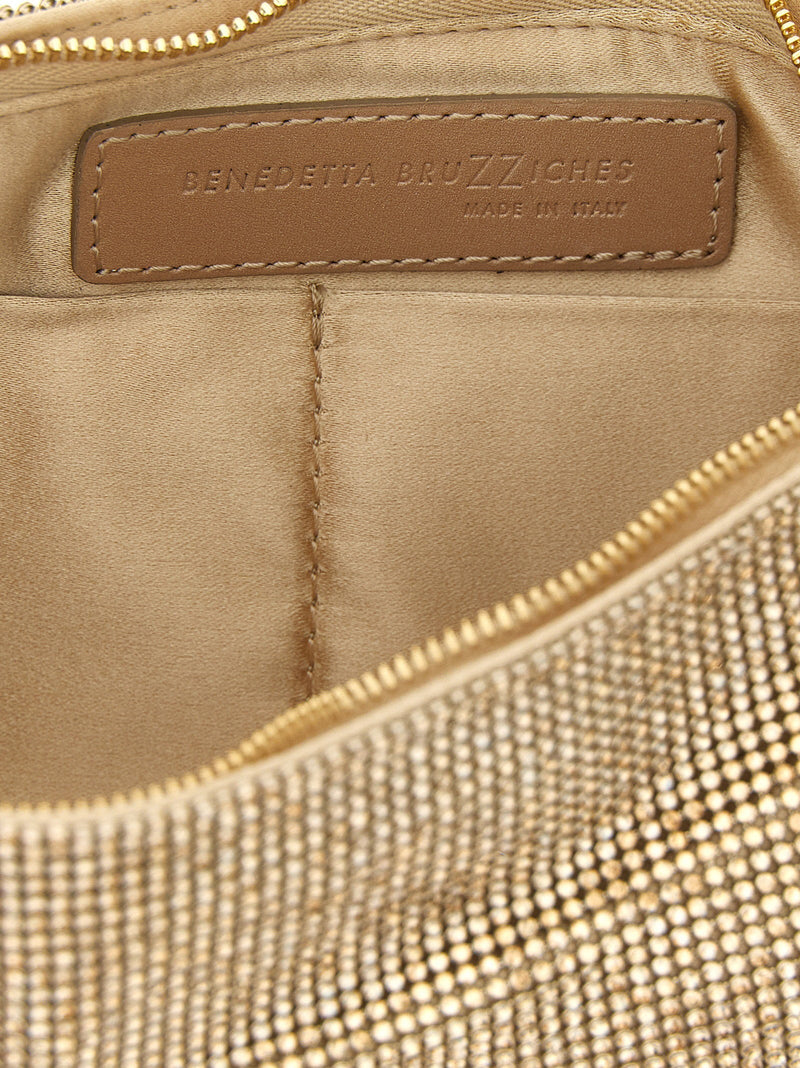 Benedetta Bruzziches Rhinestone Mesh Shoulder Bag — Gold