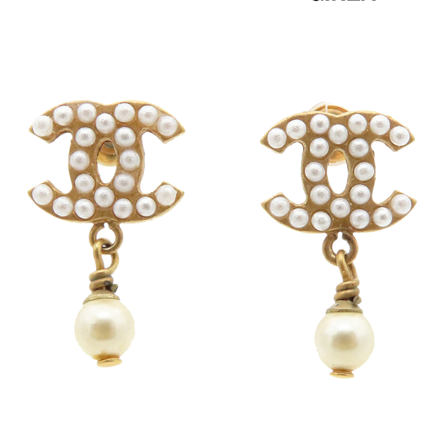 CC Gold Plated Faux Pearl Swing Push Back Earrings - Image 1