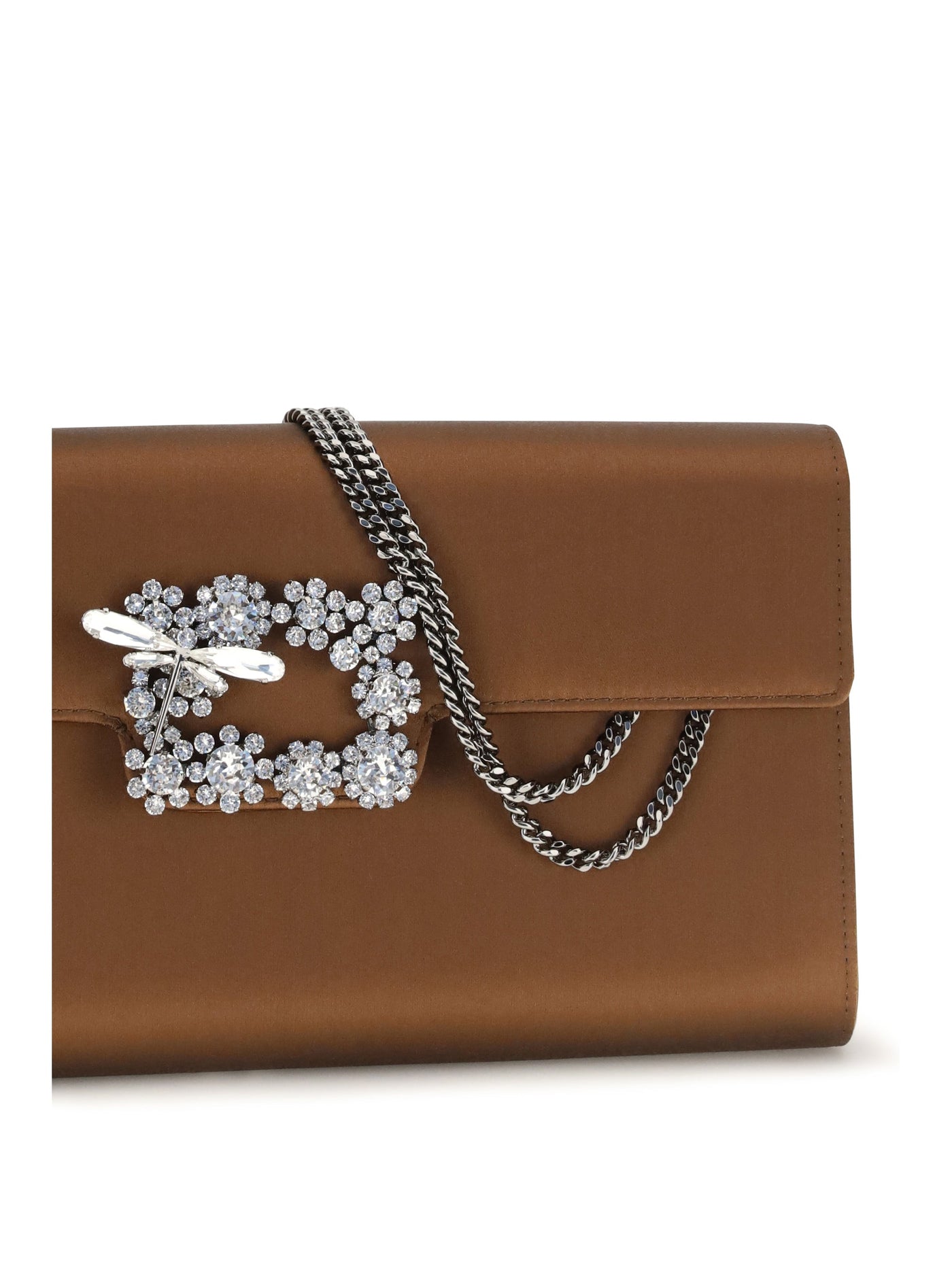 Roger Vivier Efflorescence Clutch — Brown Silk
