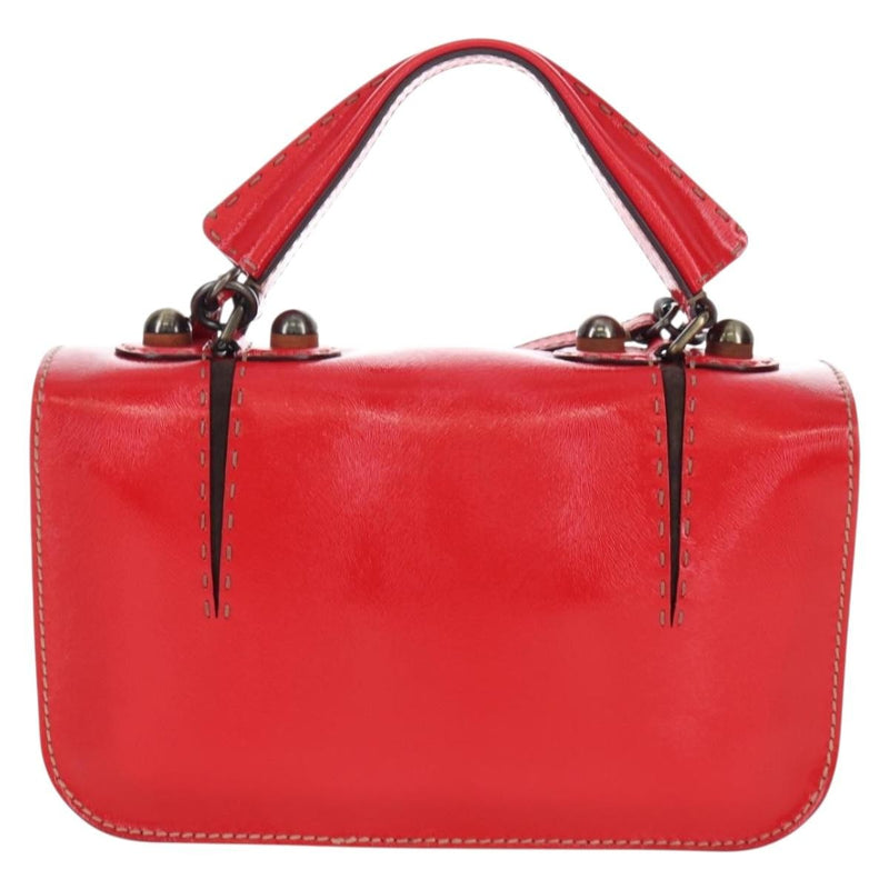 Fendi Secret Code F3 Convertible Satchel Textured Leather Red