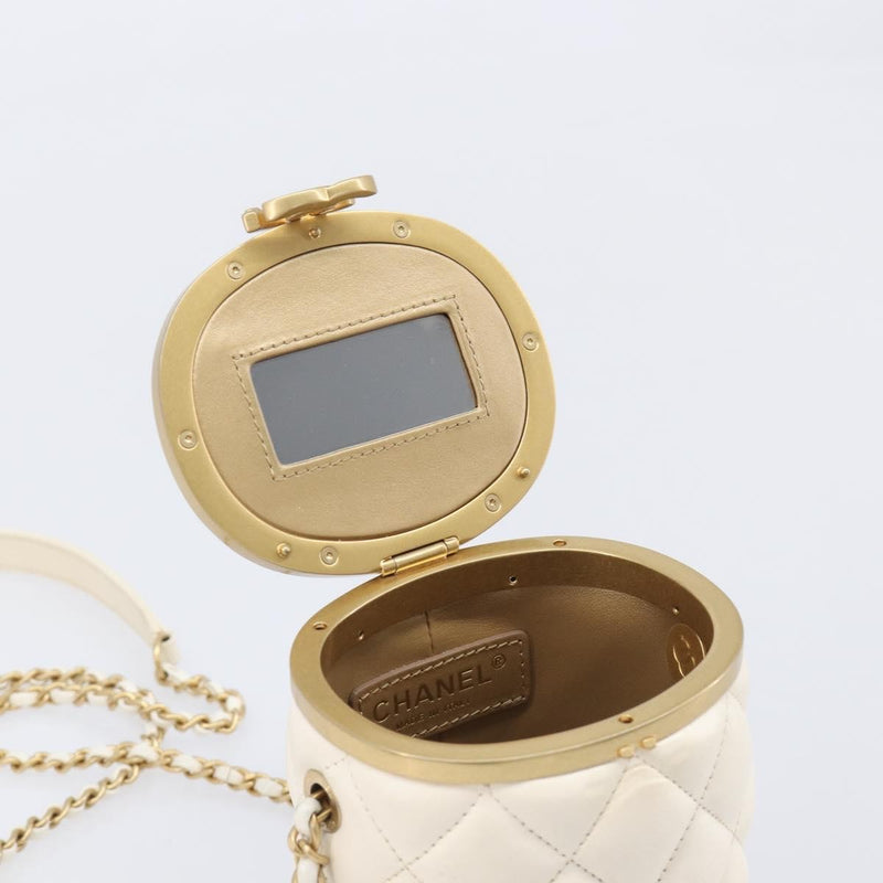 Chanel Crown Box Vanity Quilted Lambskin White Leather Bag