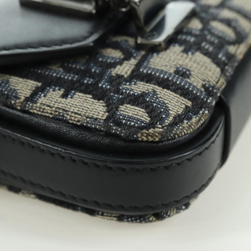 Christian Dior Clasp Lock Messenger Oblique Canvas And Leather Navy
