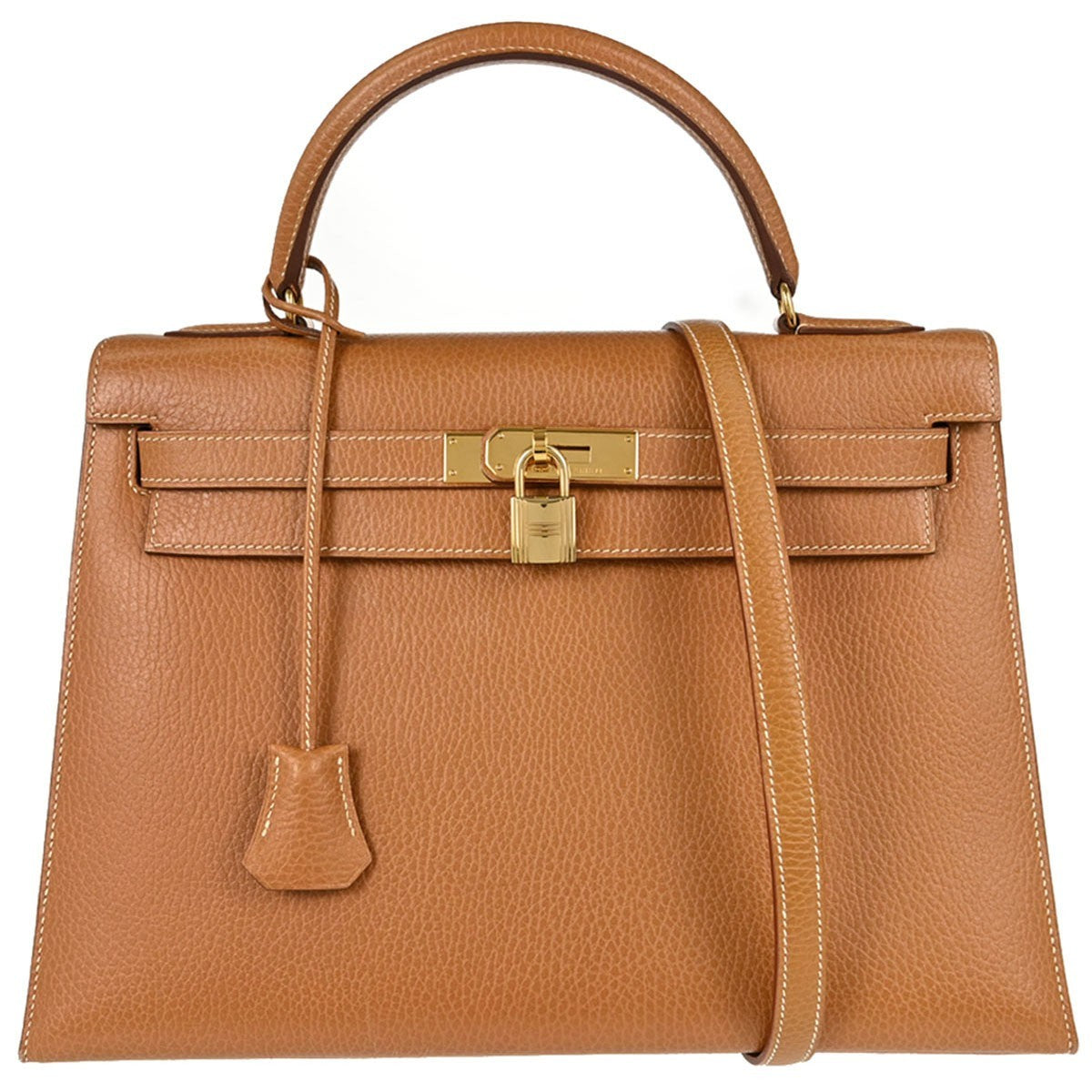 Hermes Kelly Brown Ardennes With Gold Hardware Leather Bag
