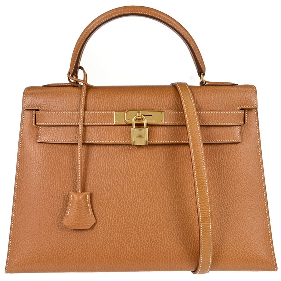 Hermes Kelly Brown Ardennes With Gold Hardware Leather Bag