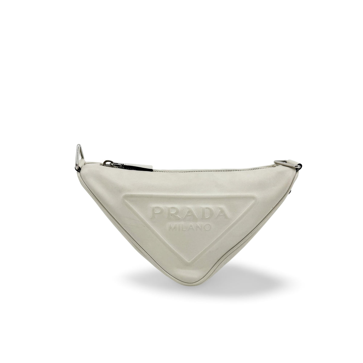 Prada Triangle Logo Zip Leather White Bag
