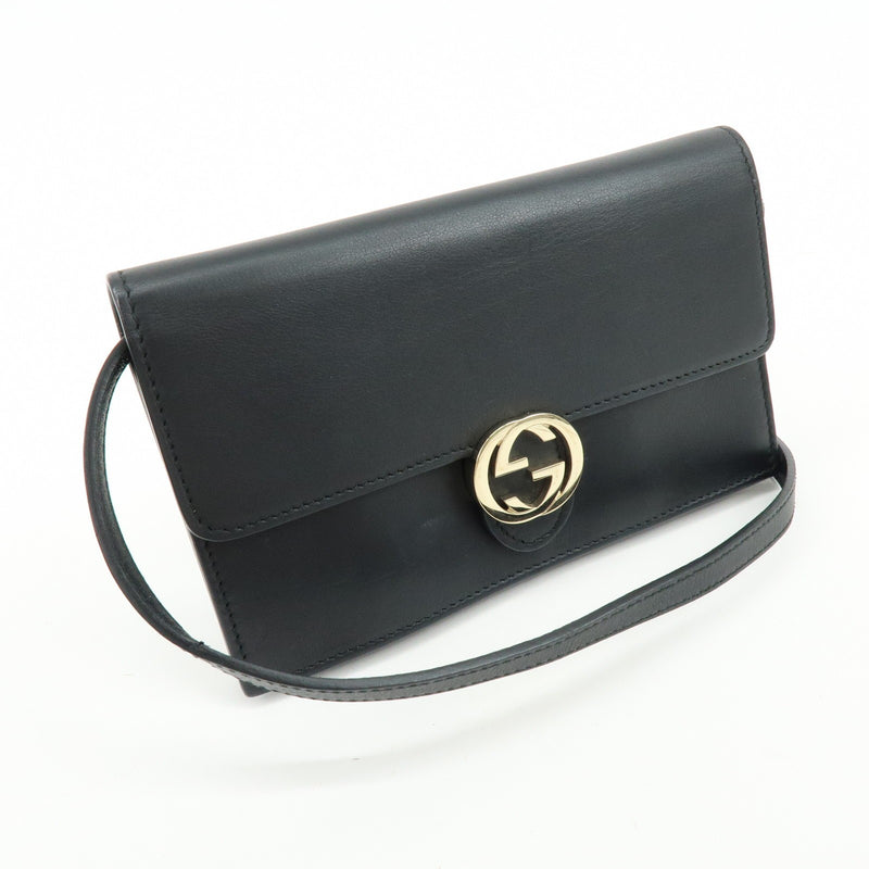 Gucci Interlocking Wallet On Chain Leather Black Bag