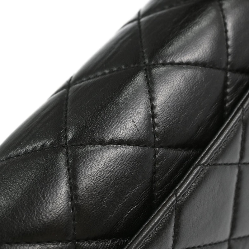 Chanel Vintage Classic Top Handle Flap Quilted Lambskin Black Leather Bag