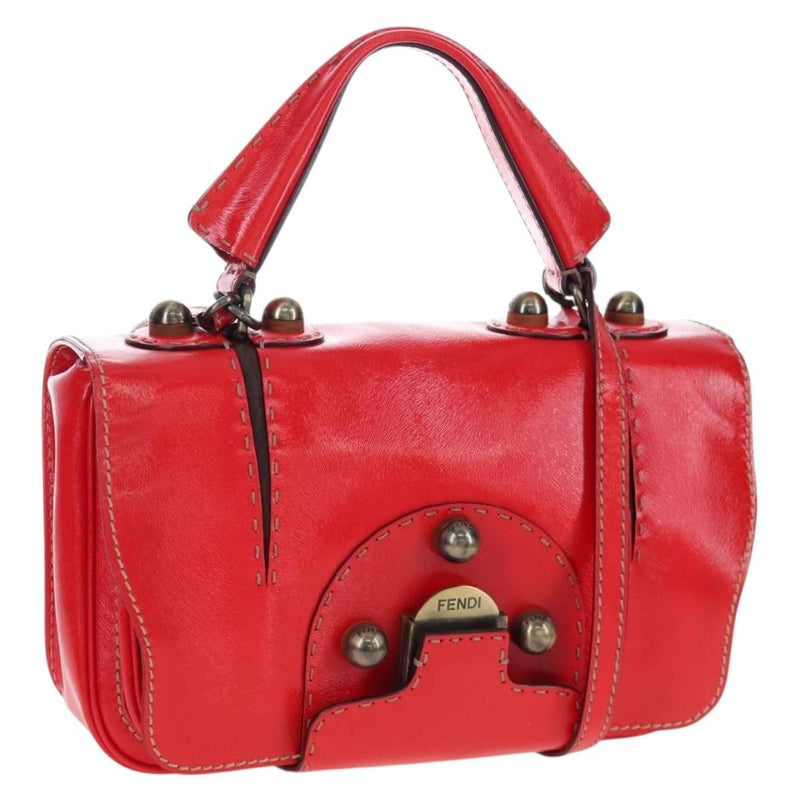 Fendi Secret Code F3 Convertible Satchel Textured Leather Red