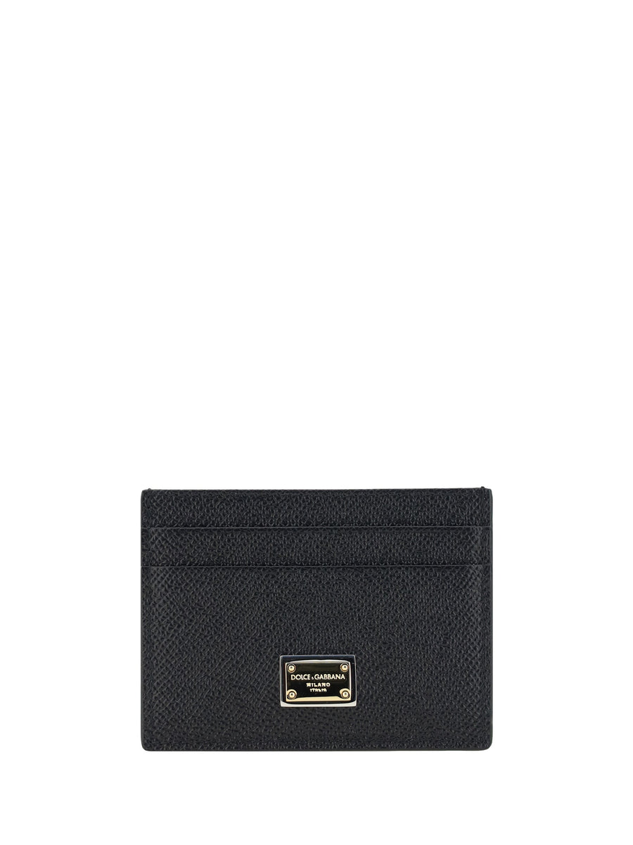 Dolce & Gabbana Textured Calfskin Card Case — Black Calf Leather Bos Taurus Wallet
