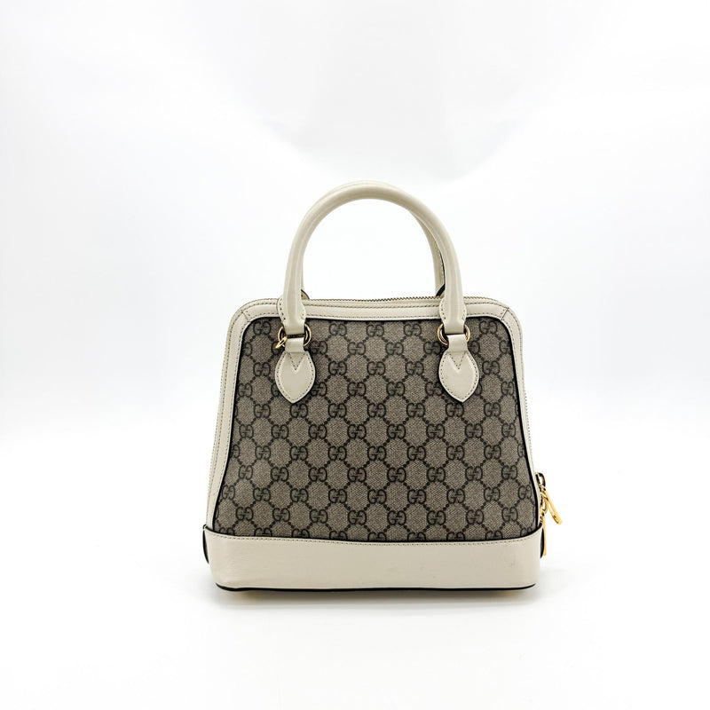 Gucci Horsebit 1955 Top Handle Gg Coated Canvas With Leather White Bag