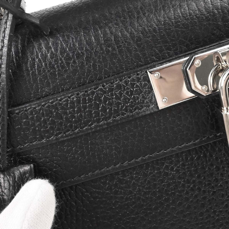 Hermes Kelly Black Vache Liegee With Palladium Hardware Calfskin Bag