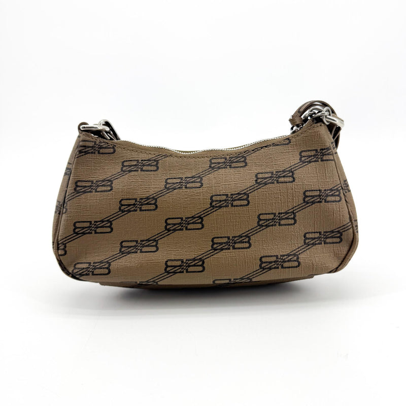 Balenciaga Le Cagole Giant Studs Bb Monogram Coated Canvas Brown Calfskin Bag