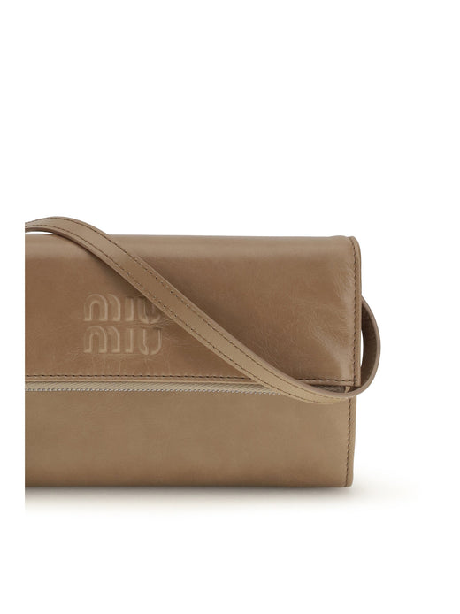 Miu Miu Leather Pouch Wallet — Beige Calf & Purses