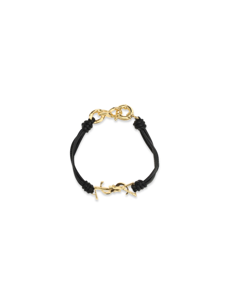 Saint Laurent Cassandre Bracelet — Black Lamb Ovis Aries Aries; Brass Bracelets
