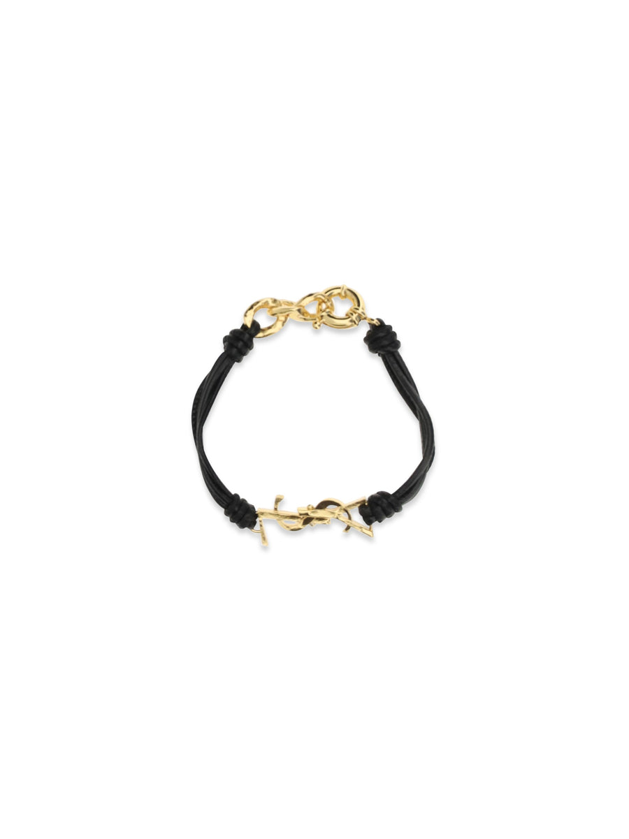 Saint Laurent Cassandre Bracelet — Black Calf Leather Bracelets