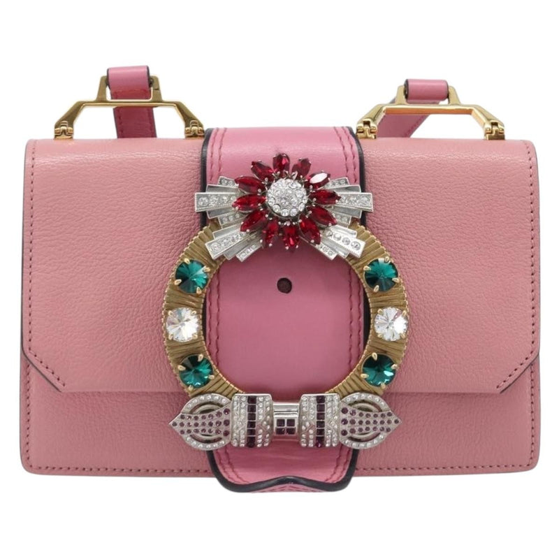 Miu Miu Madras Crystal Flap Leather Pink Bag
