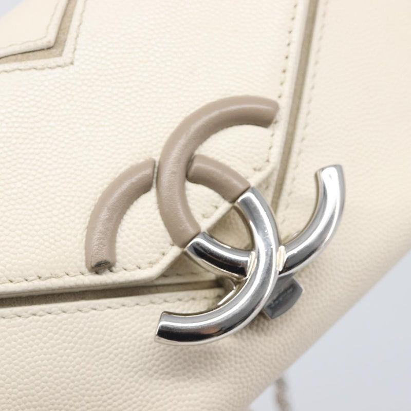 Chanel Macro Flap Chevron Caviar White Calfskin Bag