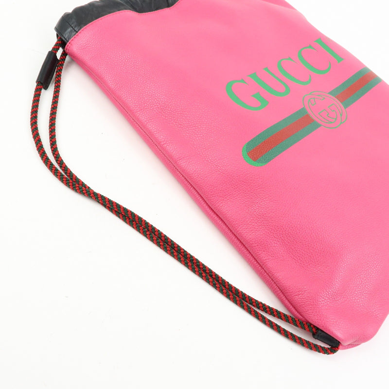 Gucci Logo Drawstring Printed Leather Pink Bag