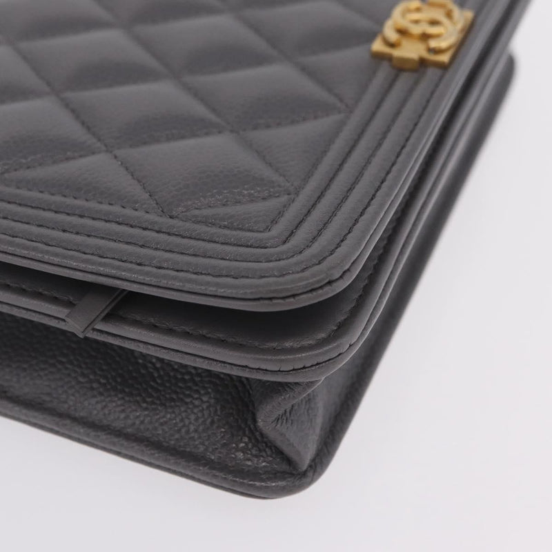 Chanel Boy Wallet On Chain Quilted Caviar Gray Leather Bag