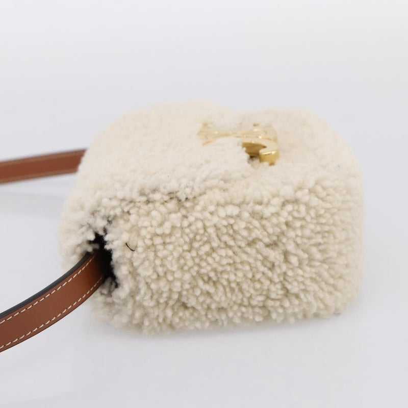 Celine Triomphe Shoulder Shearling Beige Wool Bag