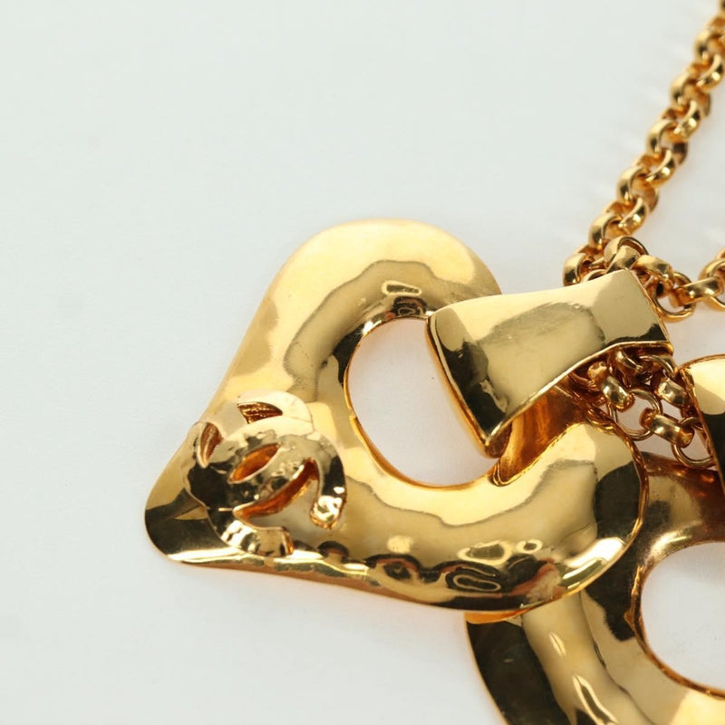 Chanel Vintage Cc Heart Pendant Long Metal Gold Bijoux