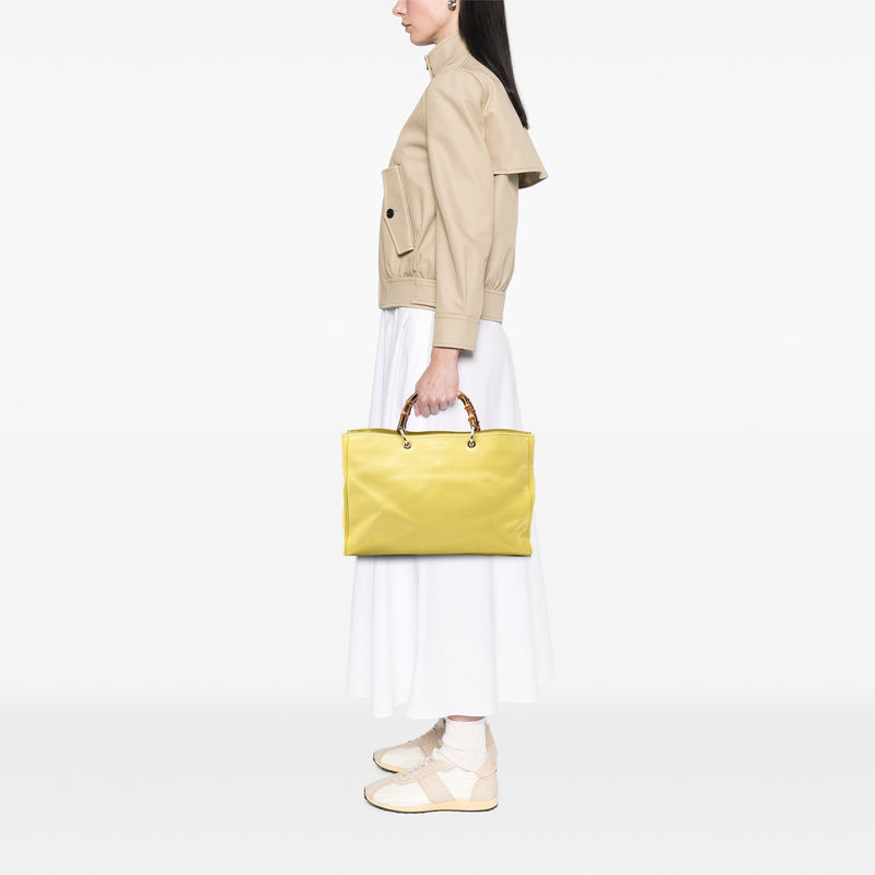 Large Calfskin Bamboo Shopper Satchel - Image 7