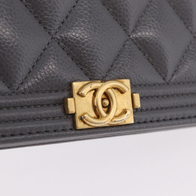 Chanel Boy Wallet On Chain Quilted Caviar Gray Leather Bag